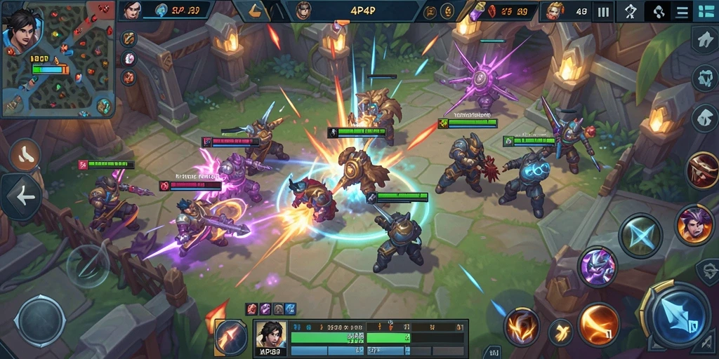 Tampilan gameplay seru dari 4P4P di arena pertempuran.
