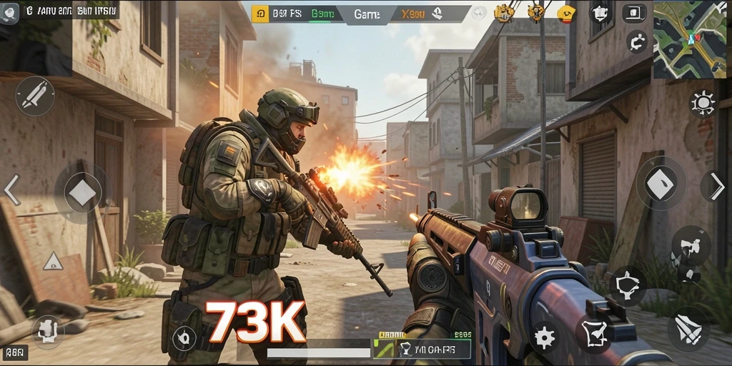Gameplay seru dalam 73K dengan aksi FPS menegangkan.