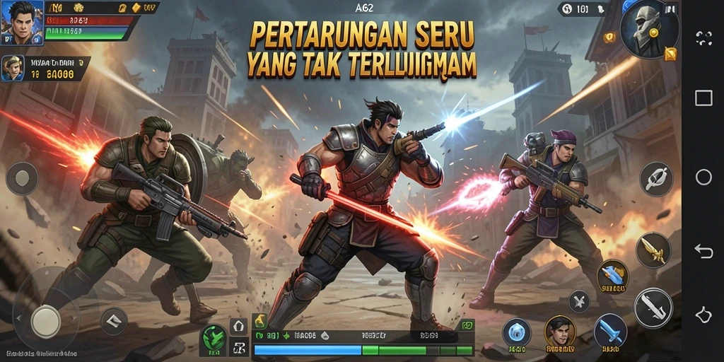 Tampilan seru dari gameplay AA62 dengan aksi pertarungan mendebarkan.