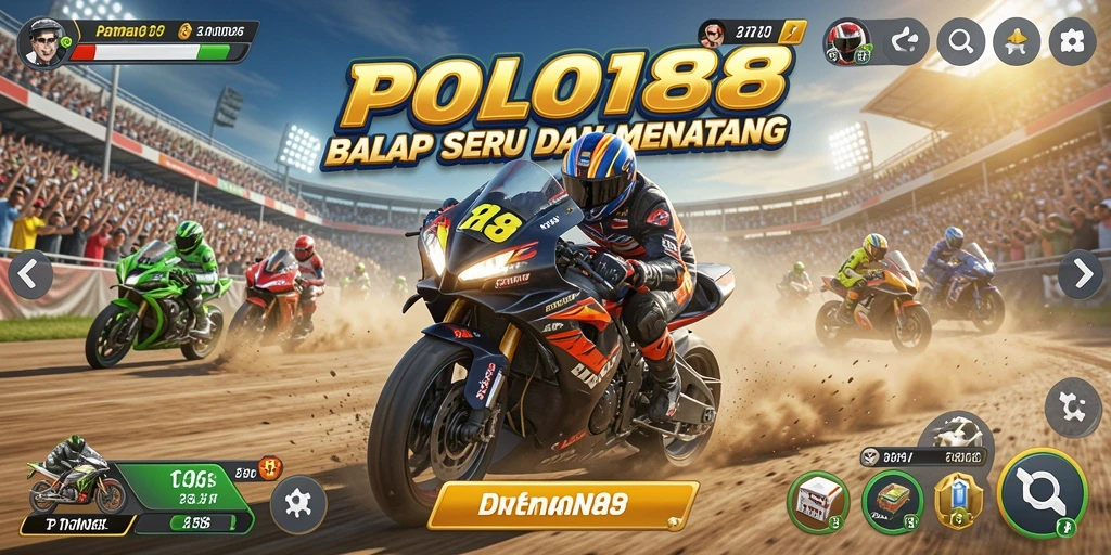 Screenshot gameplay POLO188 menampilkan balapan mendebarkan di lintasan yang menantang.