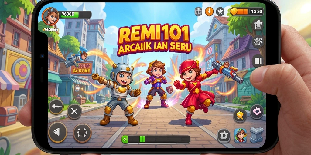 Tampilan gameplay seru REMI101 dengan grafik warna-warni.